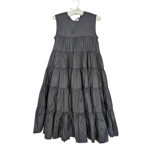 Cecilie Bahnsen Emmi Faille Tiered Midi Dress Black UK10 US6 Sleeveless